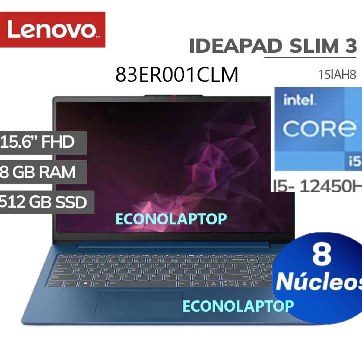 LENOVO - Laptop Lenovo IdeaPad Slim 3 15IRH8 I5 12450H 8GB 512 SSD 15.6 FHD FREE DOS
