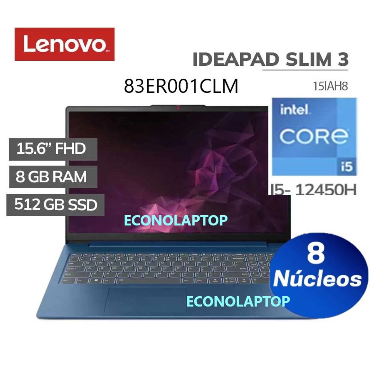 LENOVO - Laptop Lenovo IdeaPad Slim 3 15IRH8 I5 12450H 8GB 512 SSD 15.6 FHD FREE DOS