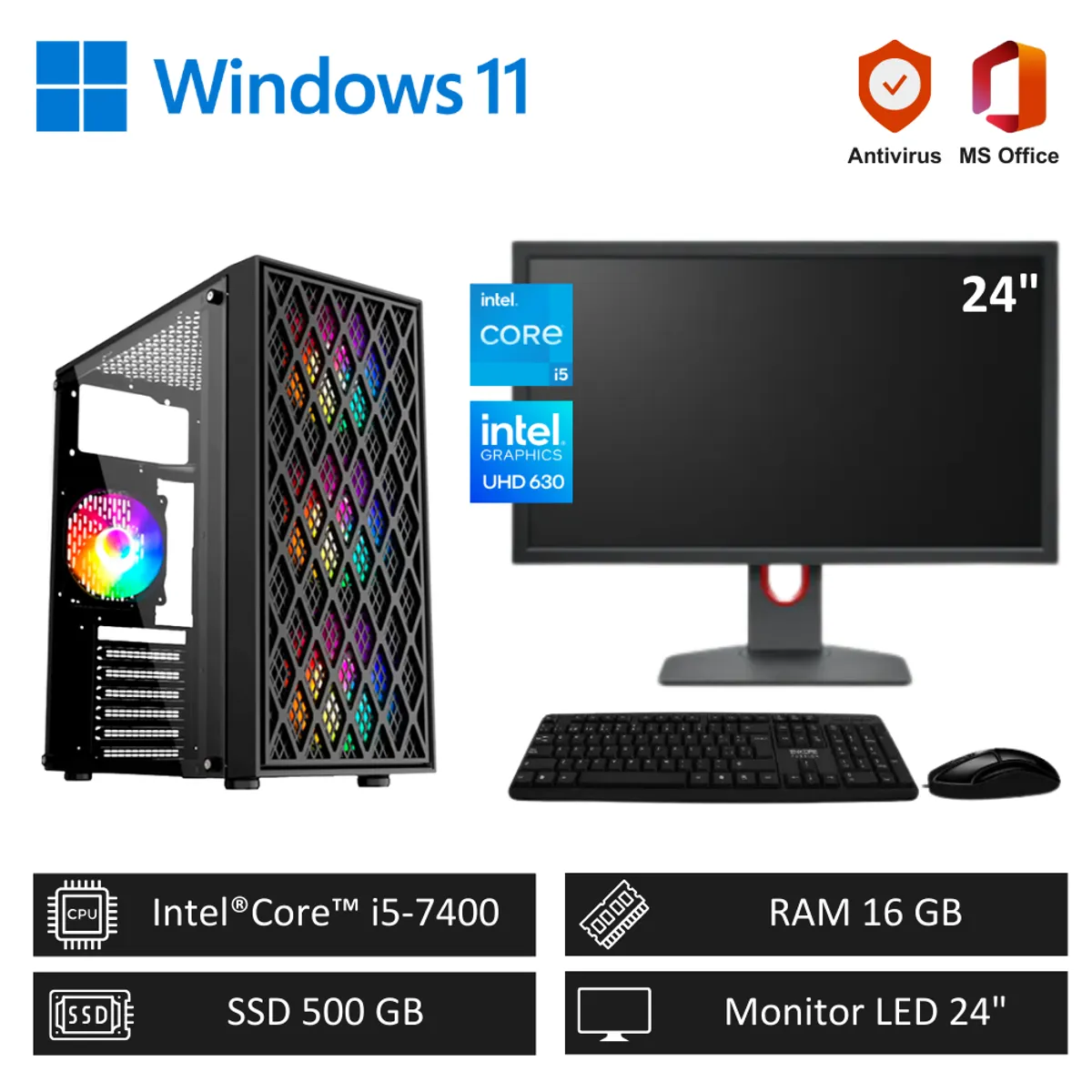 INTEL - Computadora PC Intel Core i5 16GB RAM 500GB SSD + Monitor LED 24 pulg
