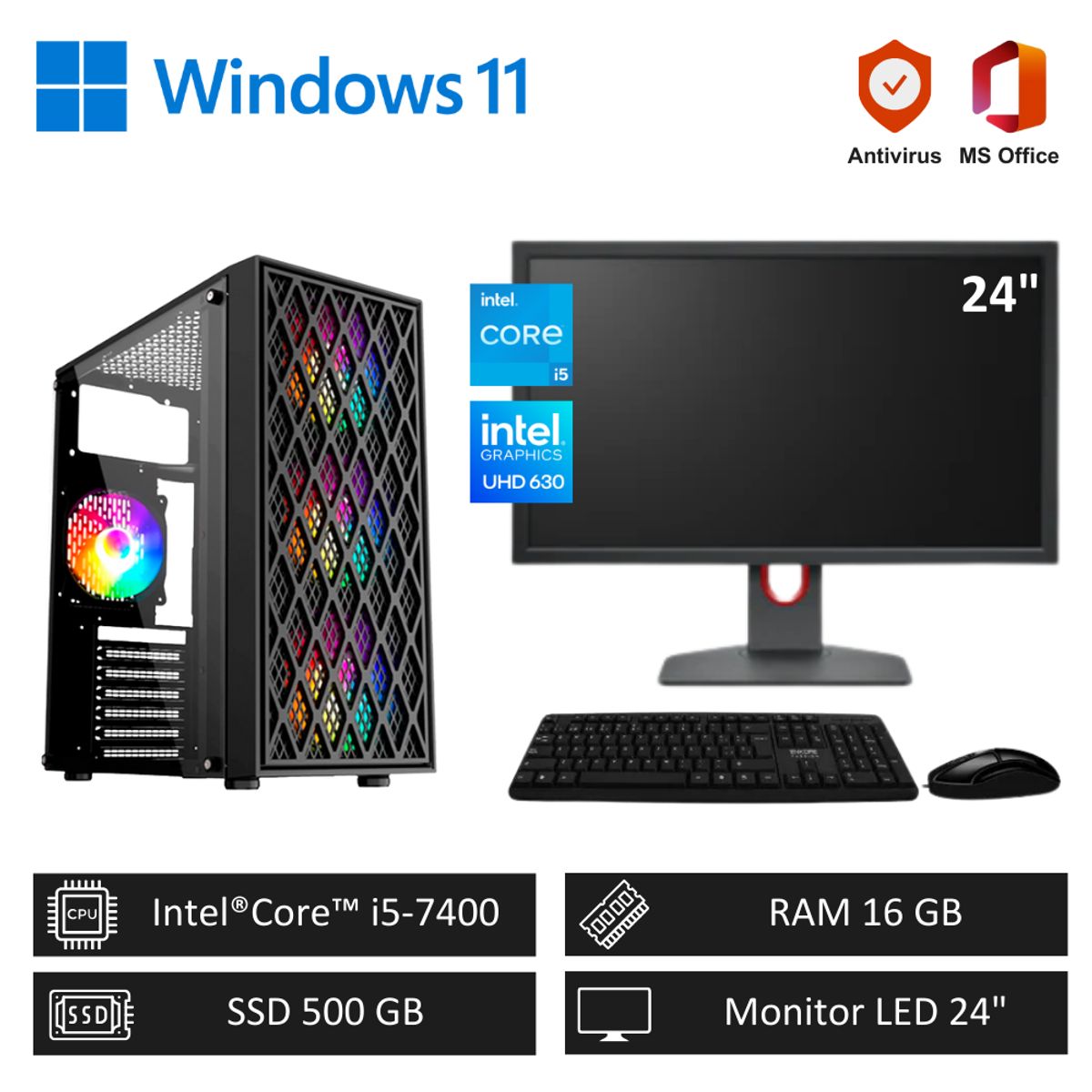 INTEL - Computadora PC Intel Core i5 16GB RAM 500GB SSD + Monitor LED 24 pulg