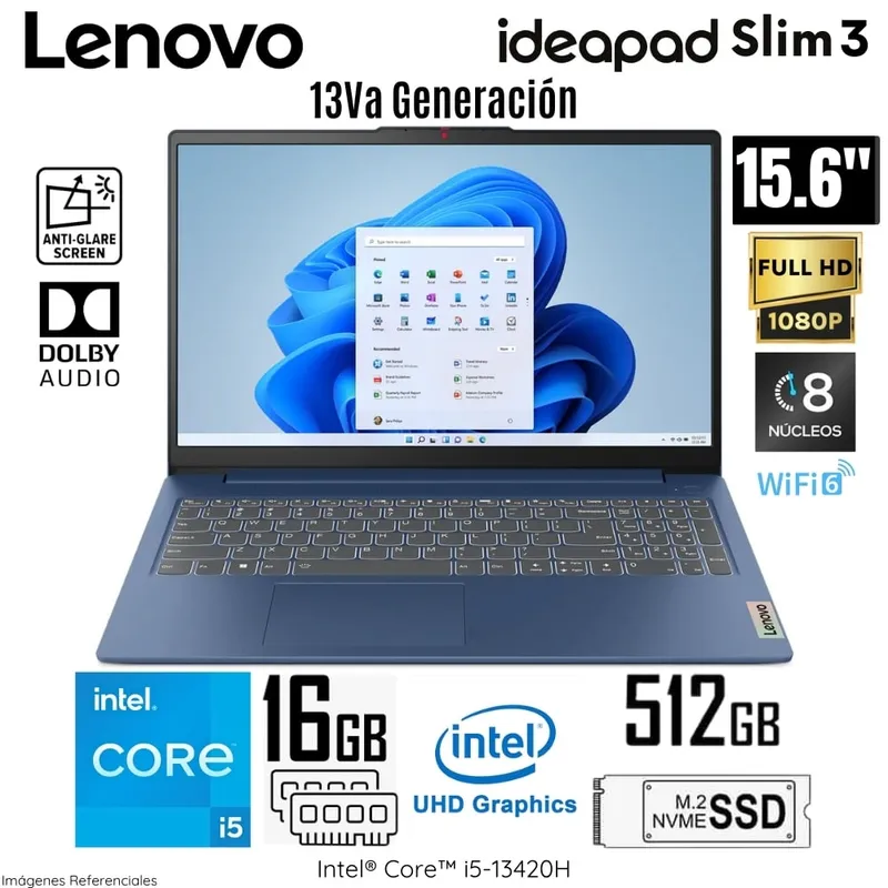 LENOVO - Laptop Lenovo Ideapad Slim 3 Intel Core i5-13420H 16GB RAM 512GB SSD 15.6" FHD - ABYSS BLUE