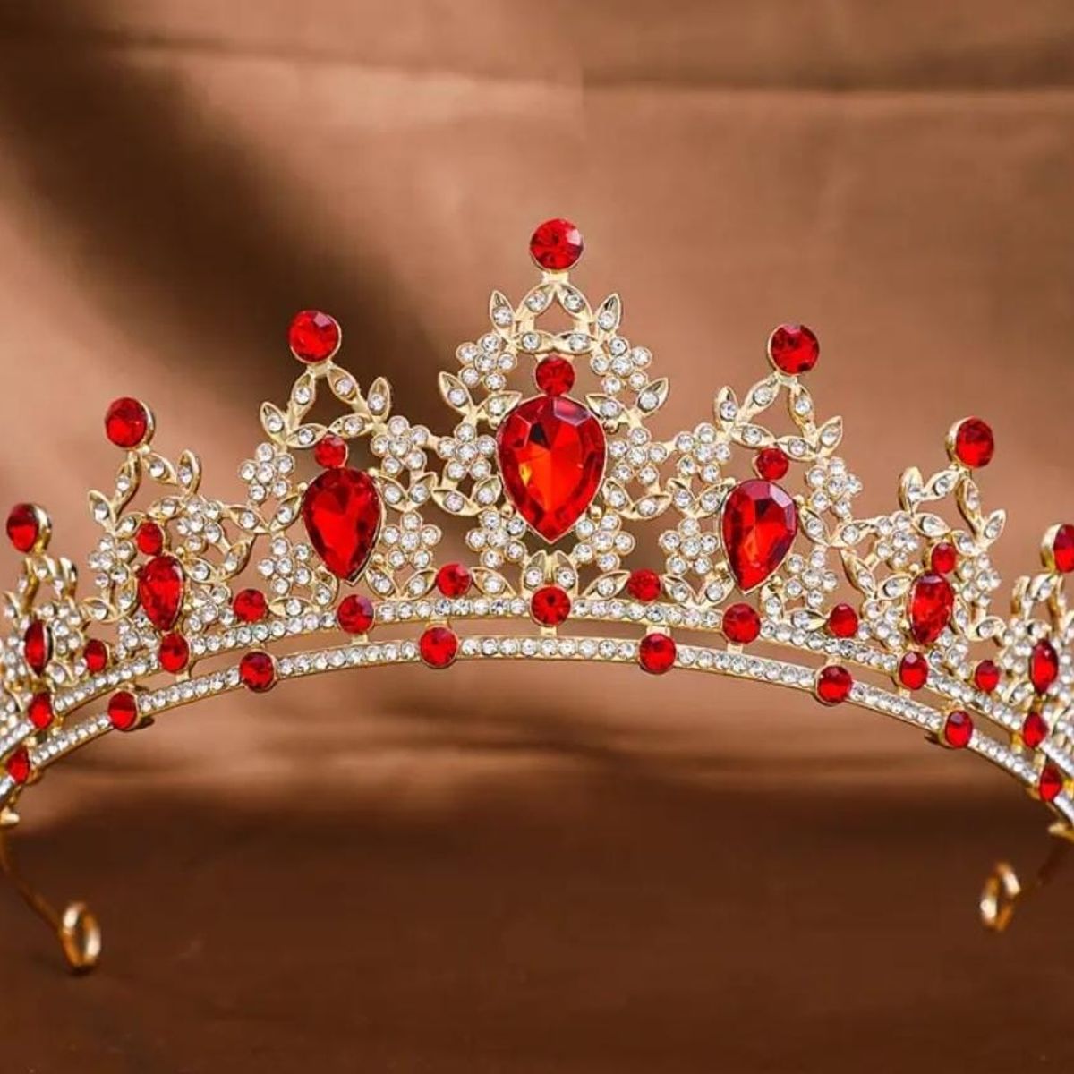 GENERICO - Corona De Cristal Tiara De Cumpleaños Rojo y Dorado