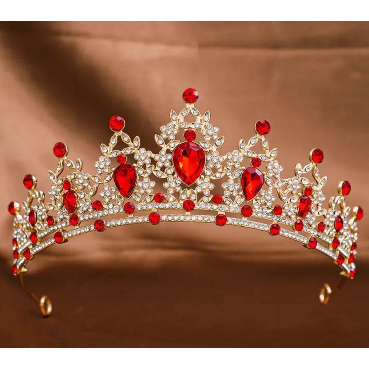 GENERICO - Corona De Cristal Tiara De Cumpleaños Rojo y Dorado
