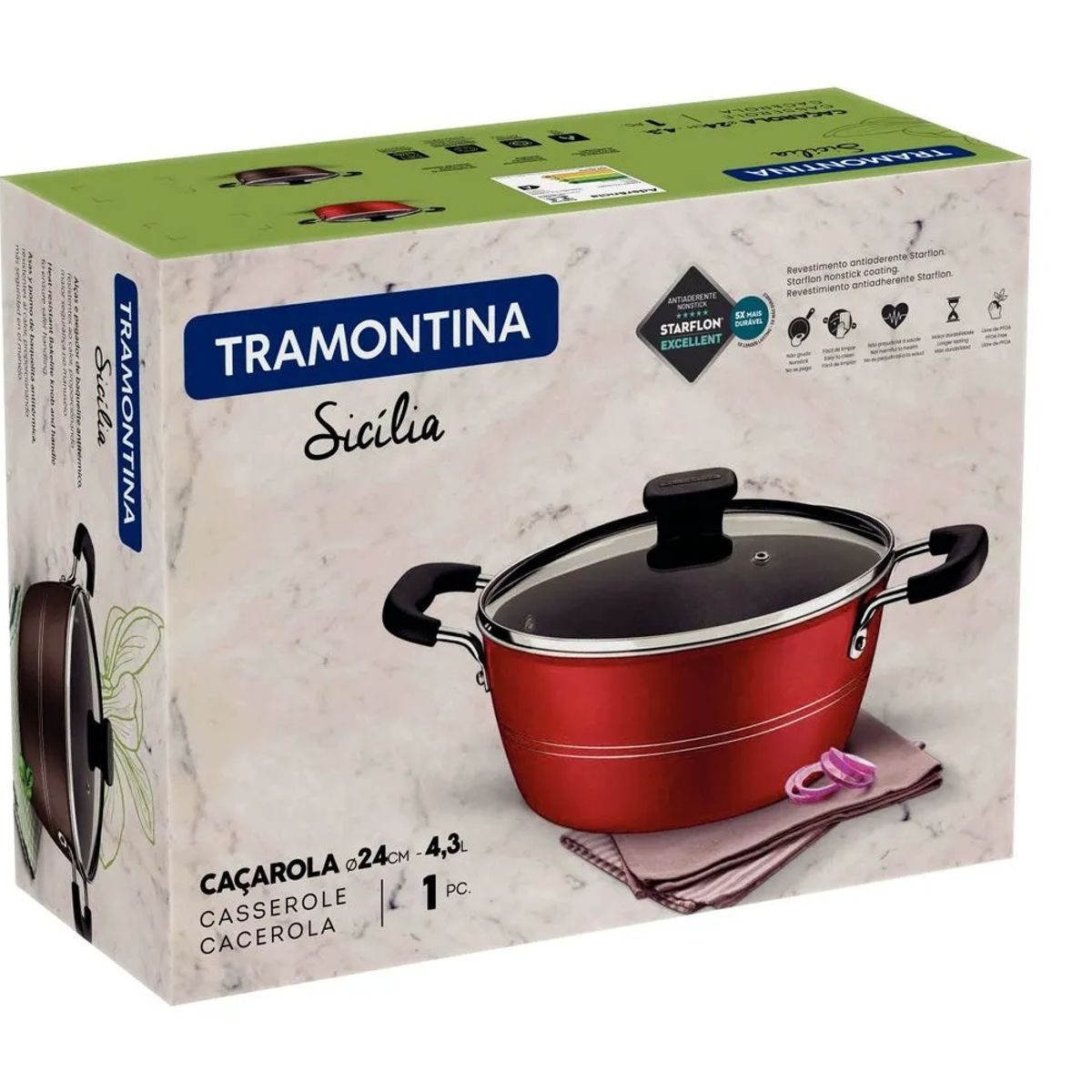 TRAMONTINA - Olla de Aluminio 24 Cm Sicilia Rojo