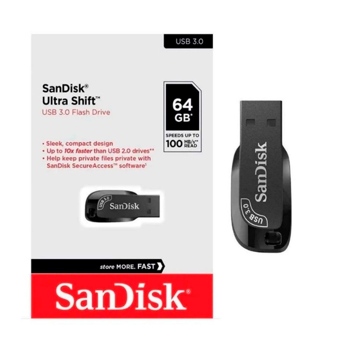 SANDISK - Memoria Usb 30 Sandisk Ultra Shift 64GB 100mbps Negro