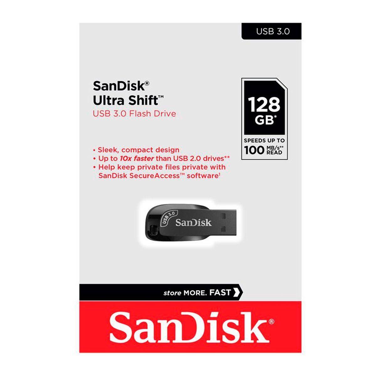 SANDISK - Memoria Usb 30 Sandisk Ultra Shift 128GB 100mbps Negro
