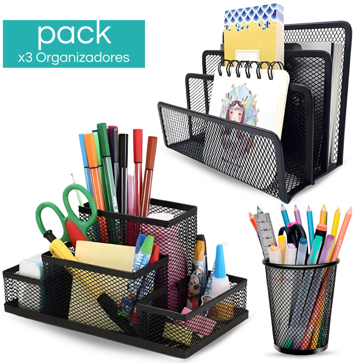 MINARI - Pack x3 Organizador de Escritorio y Oficina de Metal CO22