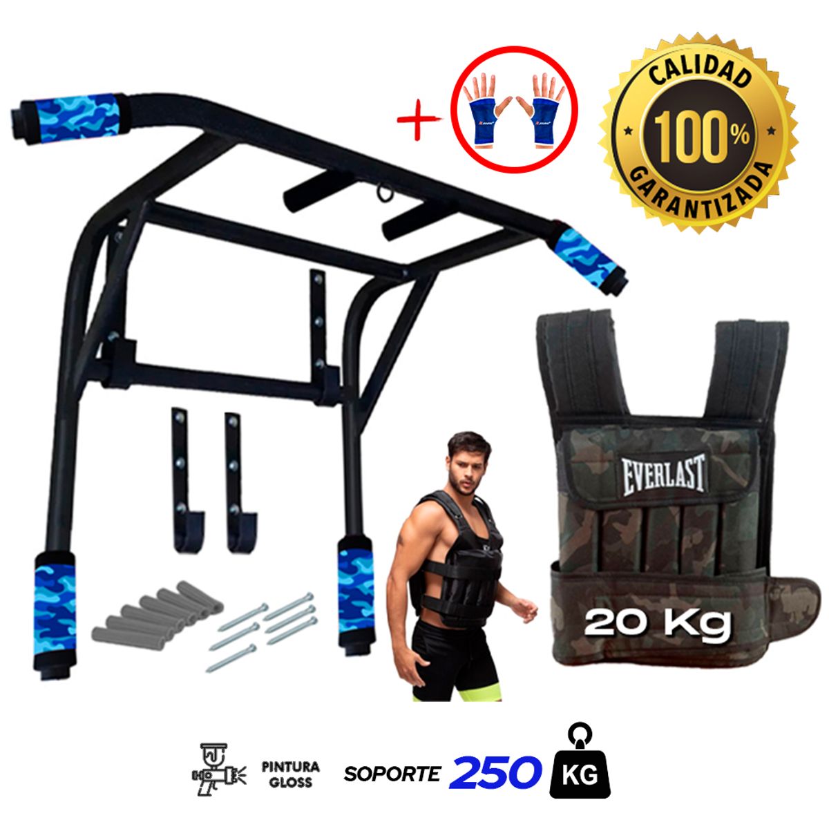 HOLGU - Barra Multifuncional 2 en 1  Chaleco 20kg  Guantes Gym