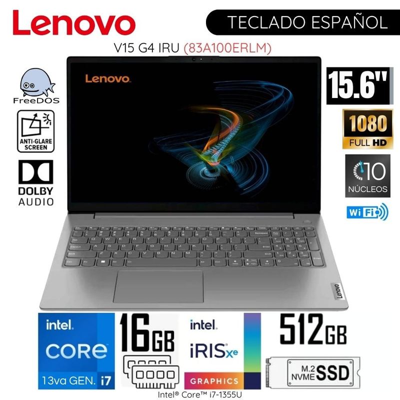 LENOVO - Laptop Lenovo V15 G4 IRU Intel CoreI7-1355U 16GB RAM 512GB SSD 15.6"  FHD 83A100ERLM