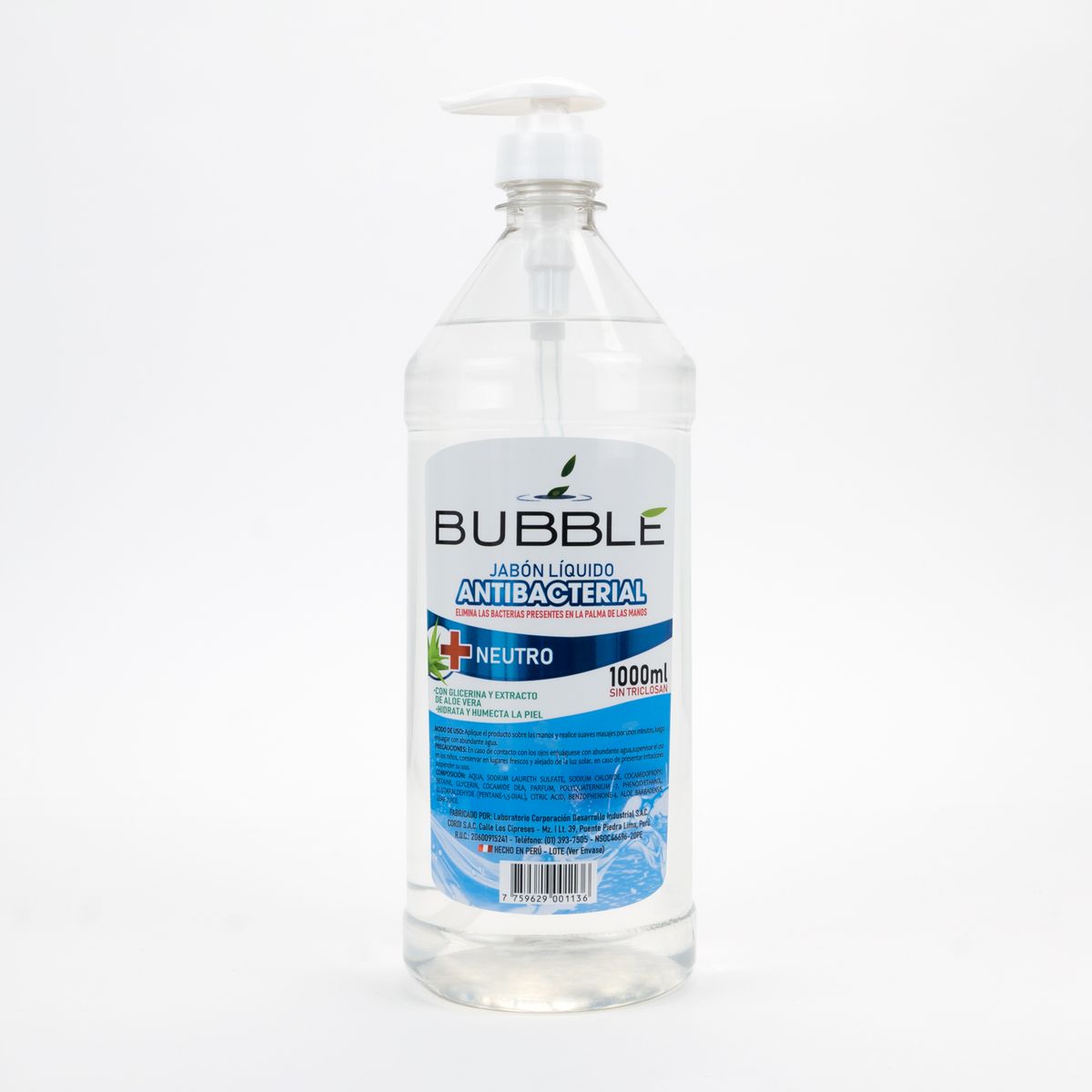BUBBLE - Jabón Líquido Antibacterial Bubble Neutro Fco 1000 Ml