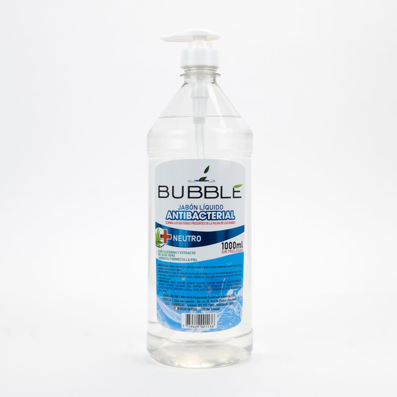 BUBBLE - Jabón Líquido Antibacterial Bubble Neutro Fco 1000 Ml