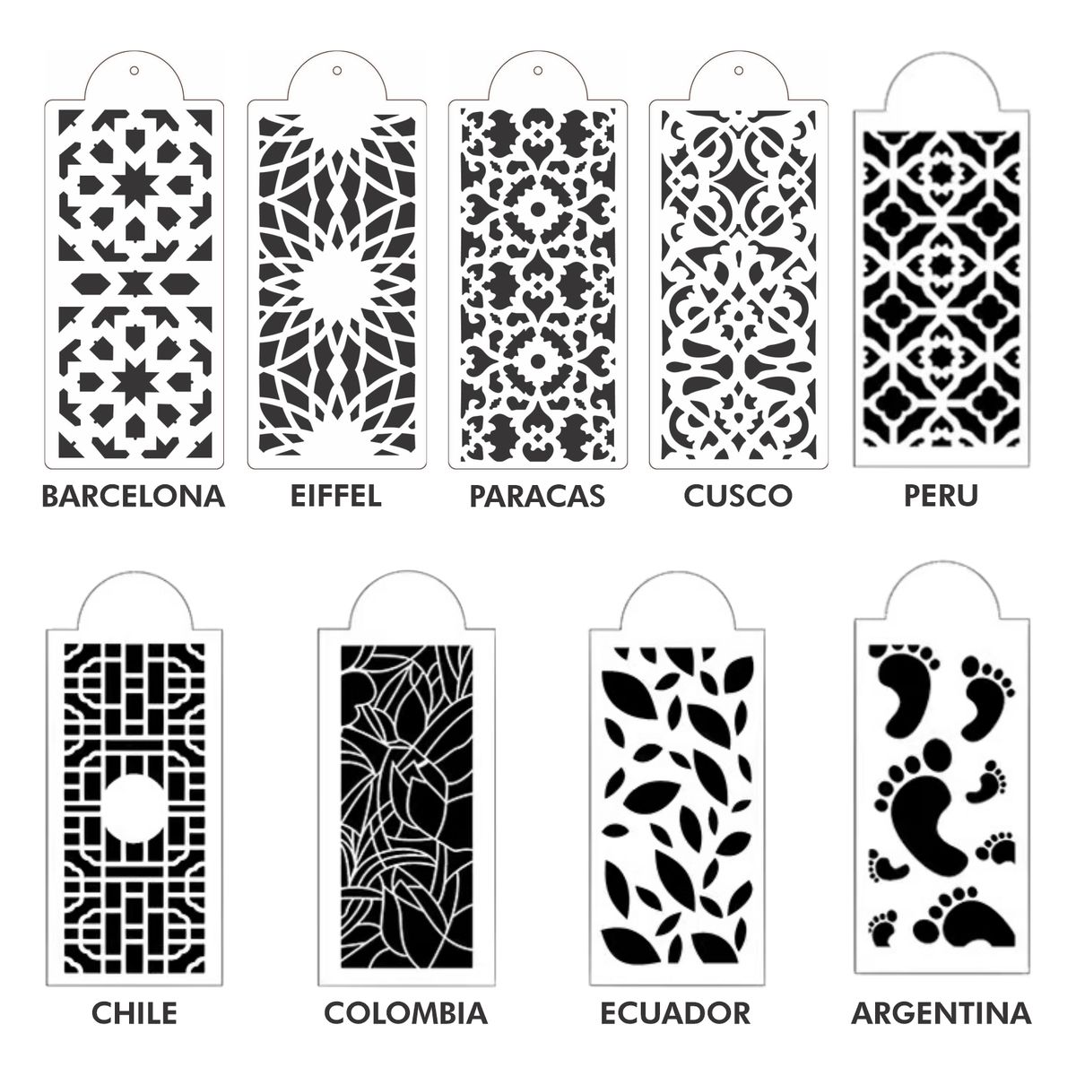 GENERICO - 9 Plantillas Stencil Modelo Barcelona Eiffel para Repostería