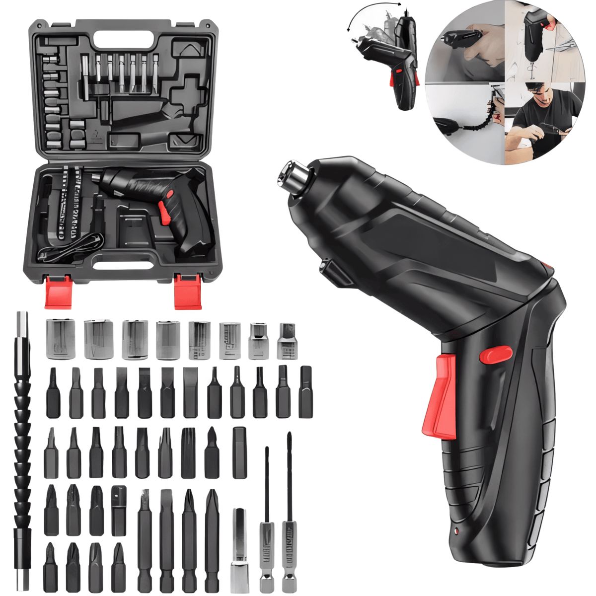 ROSH - Destornillador Eléctrico + Adaptador para Clavos Potencia y Precisión