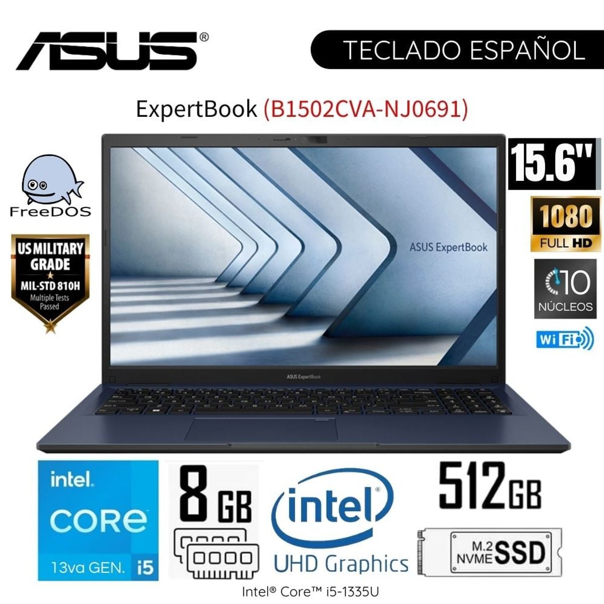 ASUS - Laptop Asus ExpertbooK B1502CVA-NJ0691 Intel Core i5-1335U 8GB RAM 512GB SSD 15.6 FHD STAR BLACK