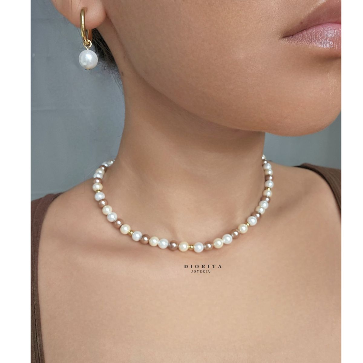 GENERICO - COLLAR DE PERLAS COLOR CHAMPAGNE COLLAR ESTILO CLASICO MUJER