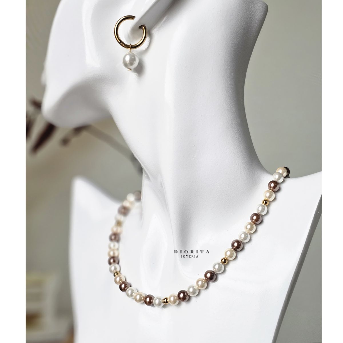 GENERICO - COLLAR DE PERLAS COLOR CHAMPAGNE COLLAR ESTILO CLASICO MUJER