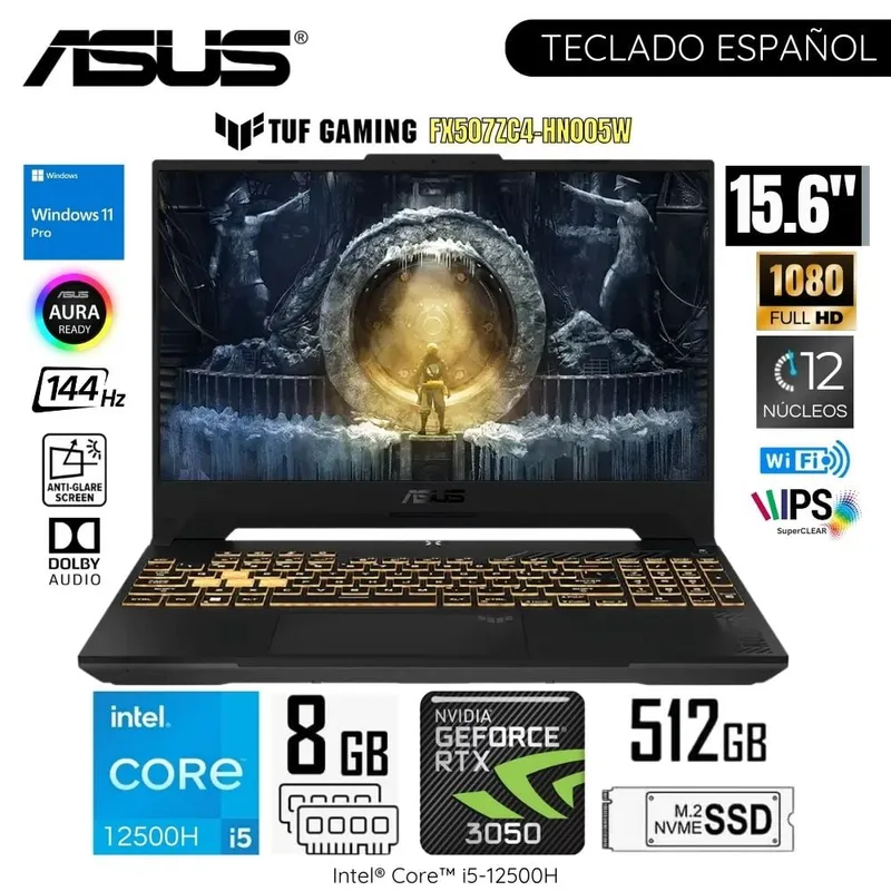ASUS - Laptop Asus Tuf Gaming FX507ZC4-HN005W Intel Corei5-12500H RAM 8GB SSD 512GB 15.6"  FHD RTX3050-4GB