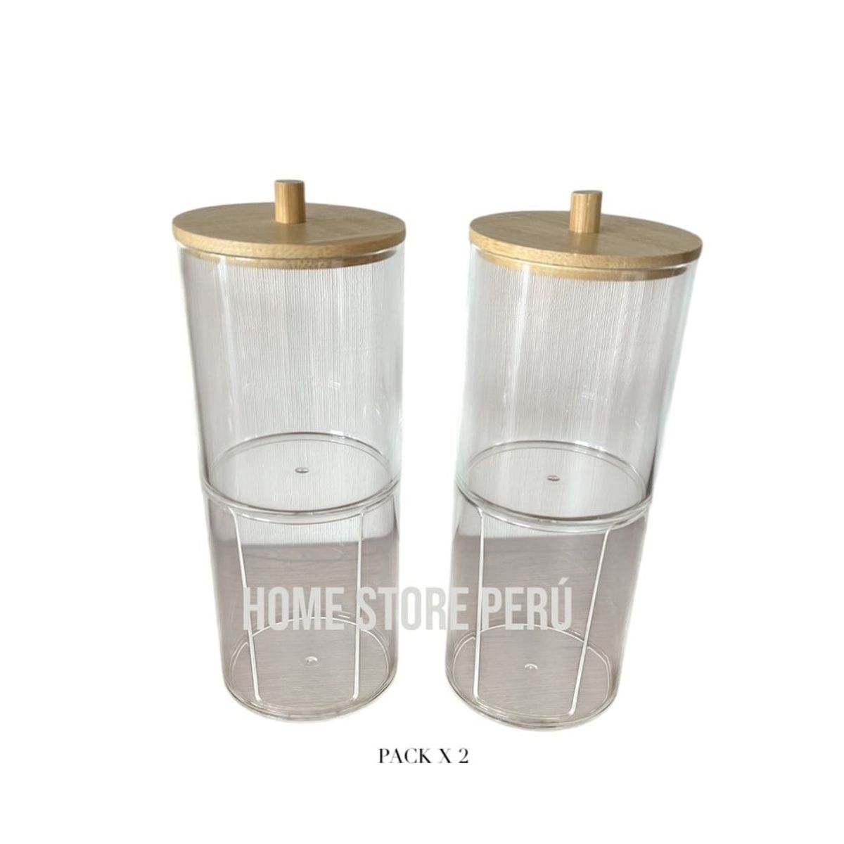 GENERICO - Organizador de acrilico de Algodones y maquillaje Porta algodones Bambú Pack x 2