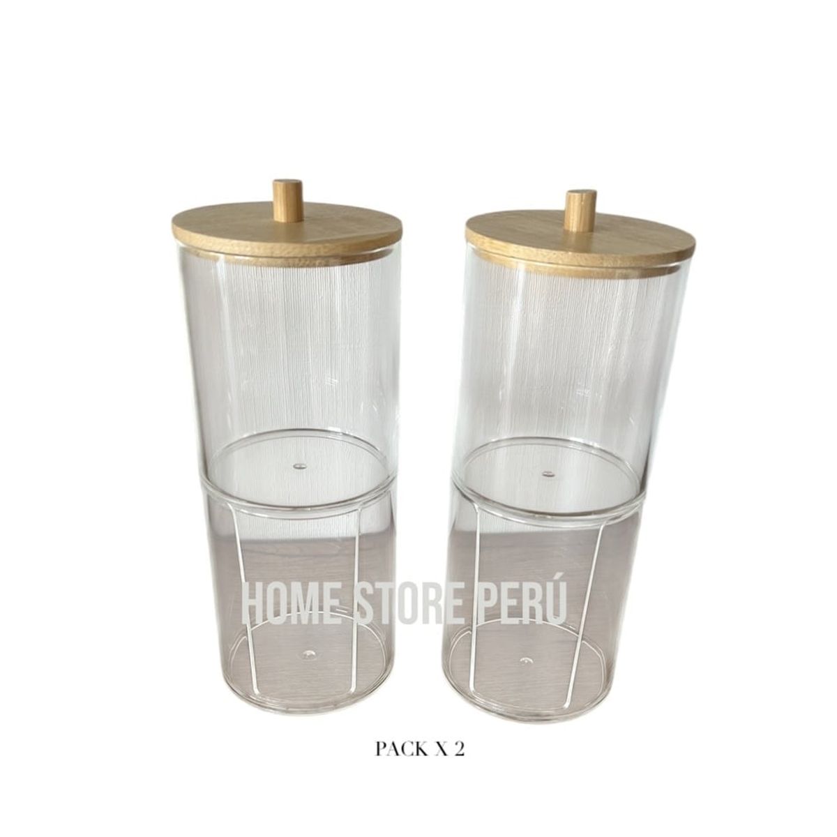 GENERICO - Organizador de acrilico de Algodones y maquillaje Porta algodones Bambú Pack x 2