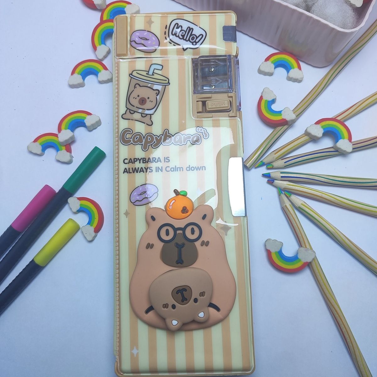 GENERICO - Cartuchera Capibara 3D a rayas