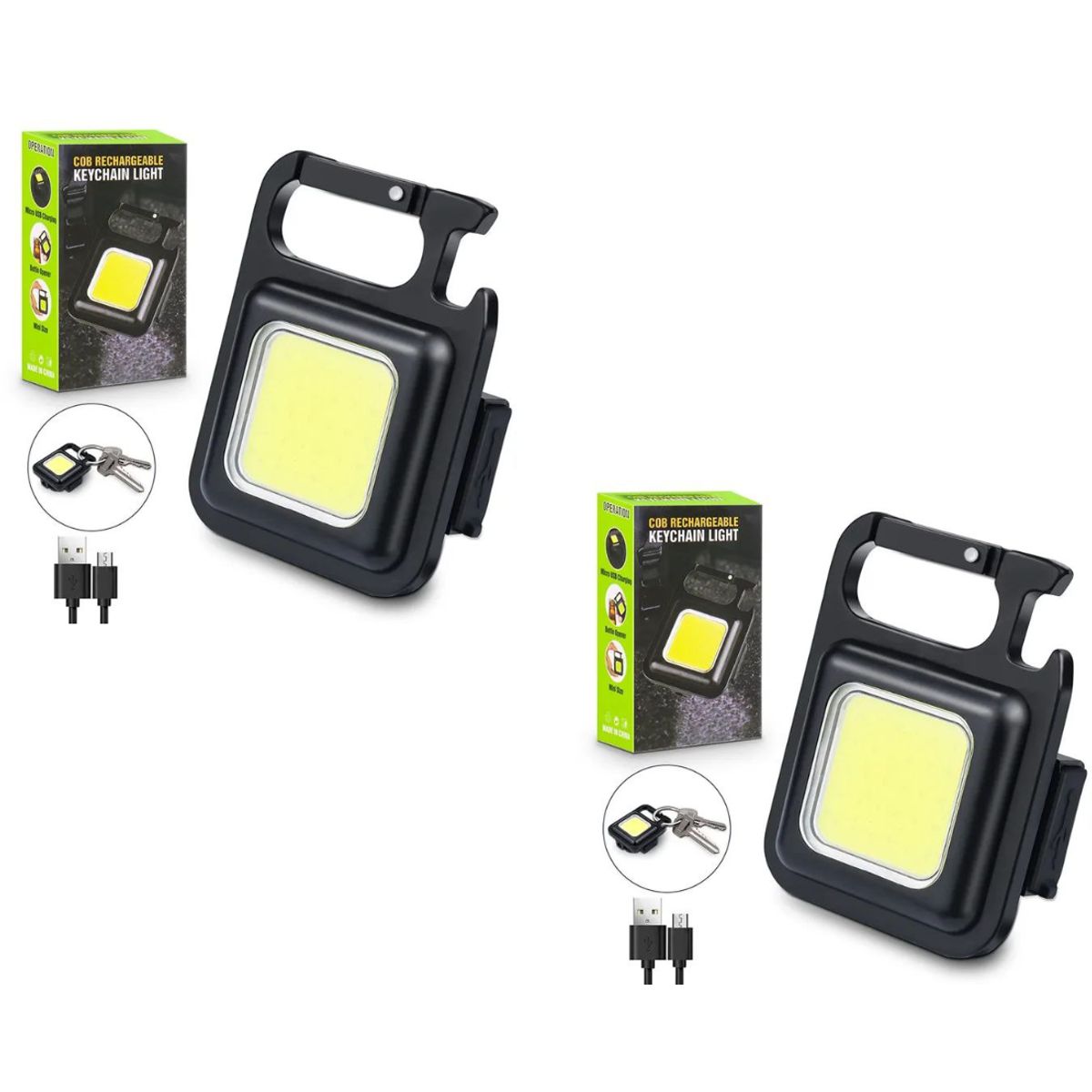 GENERICO - Pack de 2 Linternas Llavero Multifuncional LED Recargable 150 MAH