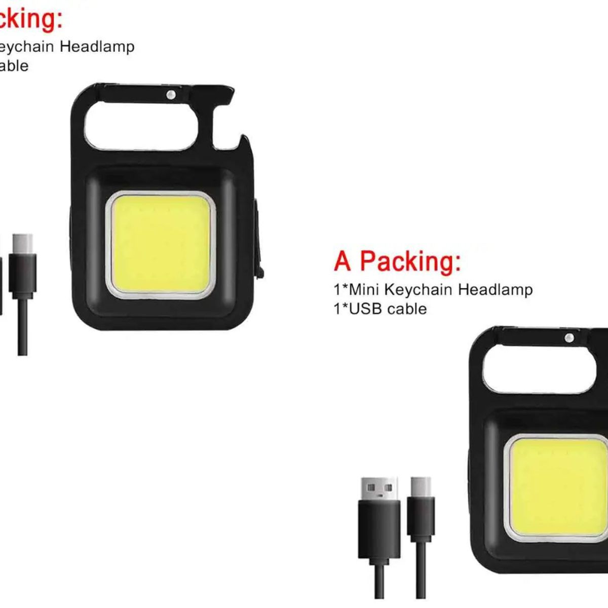 GENERICO - Pack de 2 Linternas Llavero Multifuncional LED Recargable 150 MAH