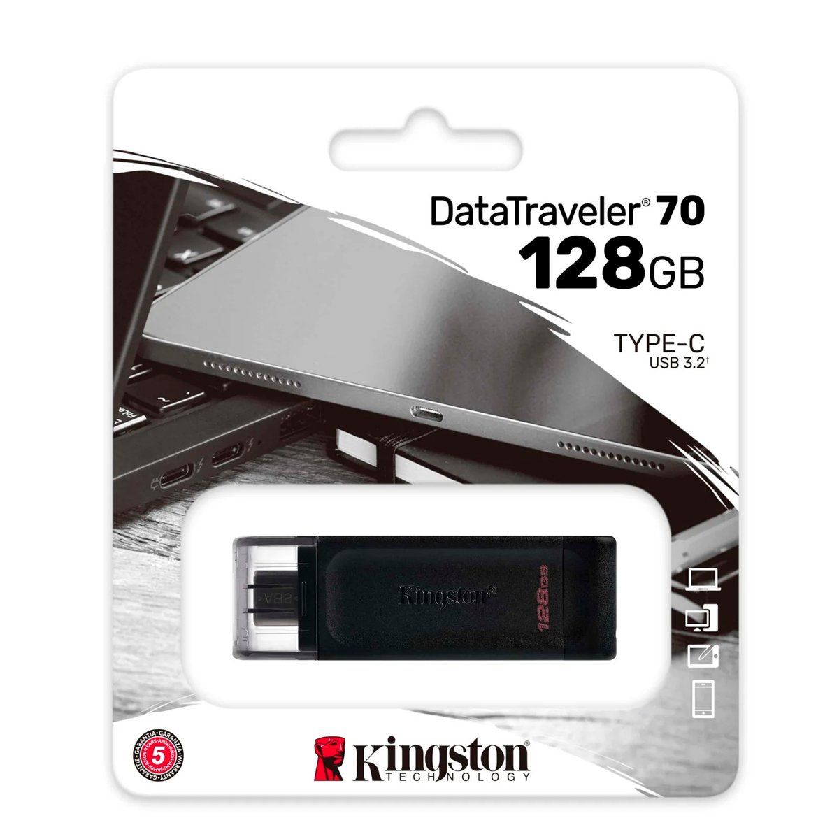 KINGSTON - Memoria USB-C Kingston Dt70 128GB 32 Gen1 Negro