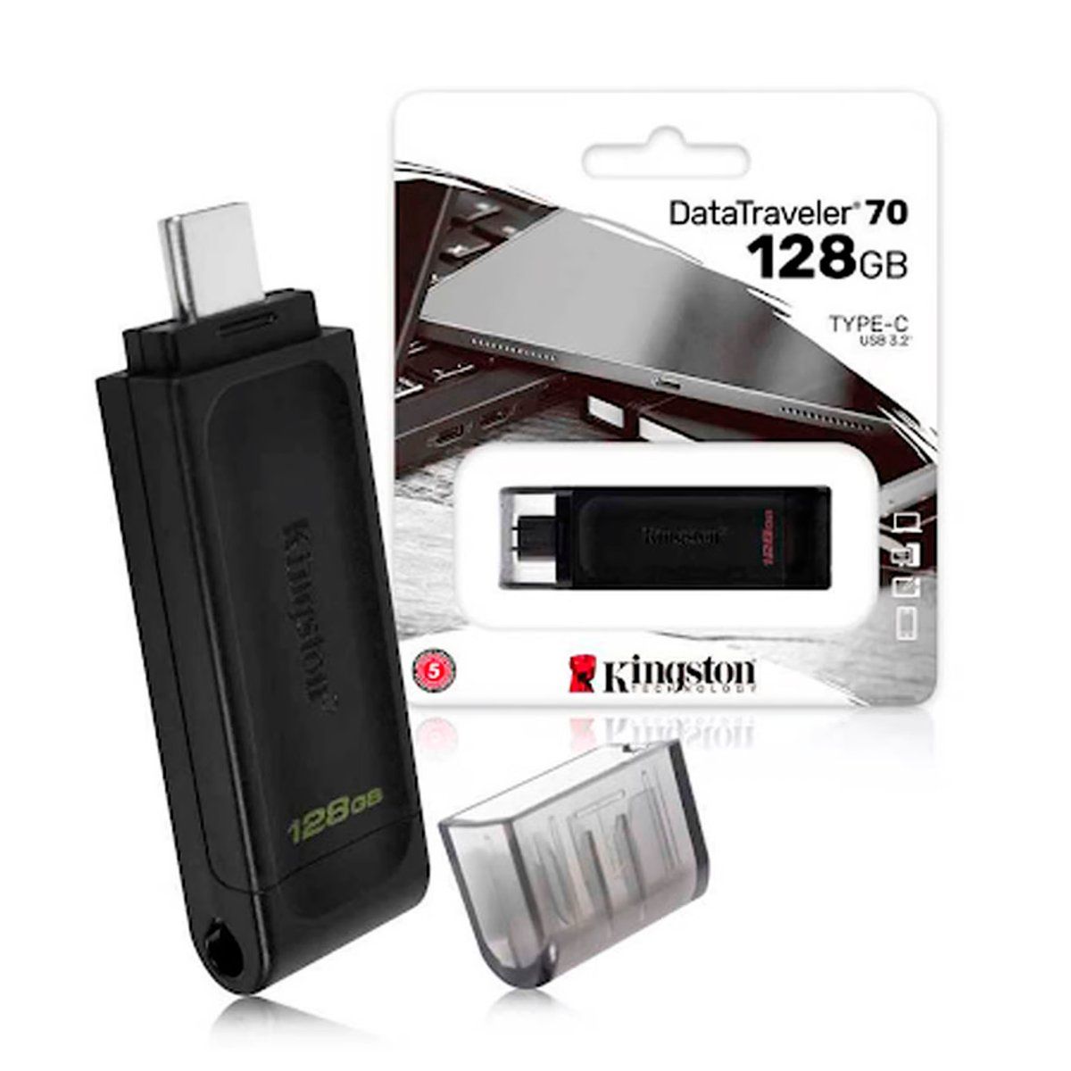 KINGSTON - Memoria USB-C Kingston Dt70 128GB 32 Gen1 Negro