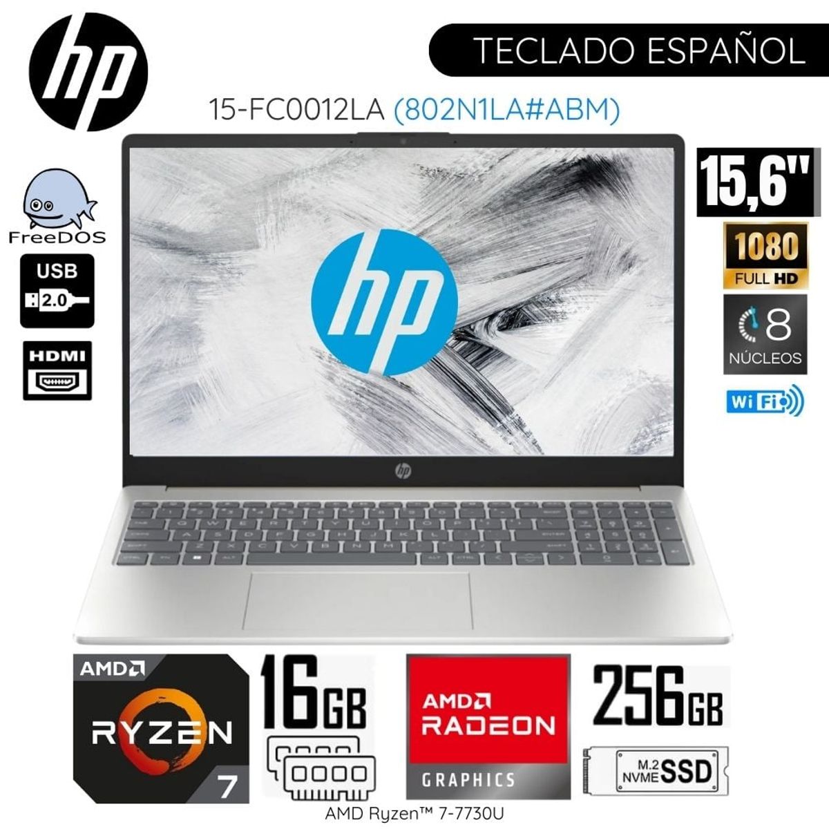 HP - Laptop HP Notebook 15-FC0012LA Ryzen AMD Ryzen™ 7-7730U 16GB RAM 512GB SSD 156 FHD - Plateado
