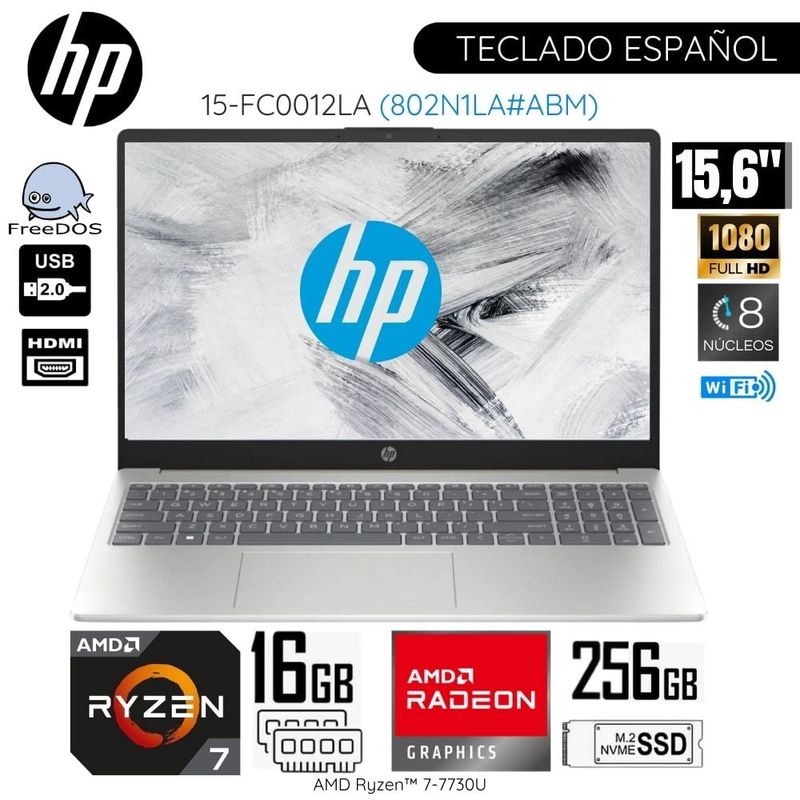 HP - Laptop HP Notebook 15-FC0012LA Ryzen AMD Ryzen™ 7-7730U 16GB RAM 512GB SSD 156 FHD - Plateado