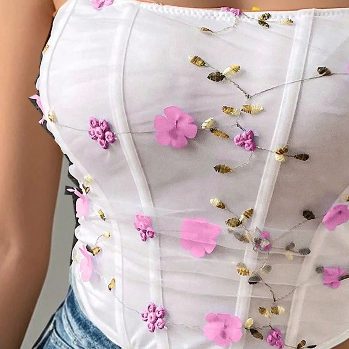 GENERICO - TOP DE LOLITAS CREMA BORDADA  K-POP