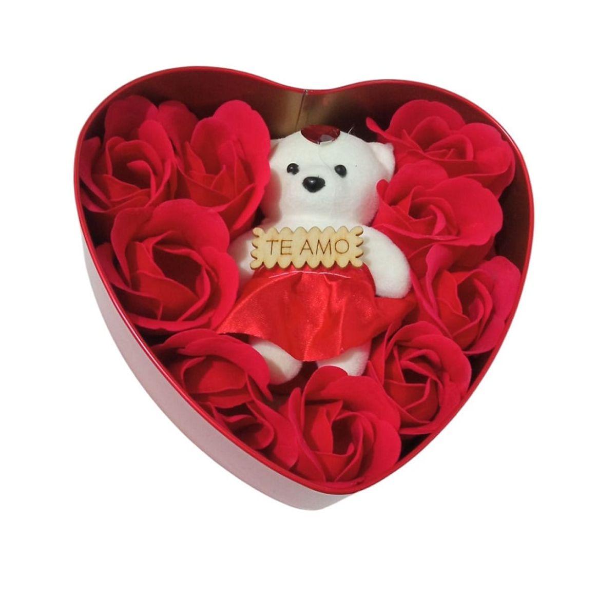 GENERICO - Corazón con rosas y peluche regalo del dia de la madre