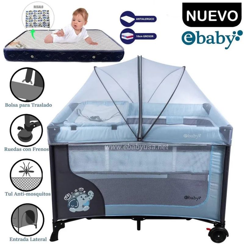EBABY - Cuna Corral Ebaby Dream con Cambiador + Colchon AZ