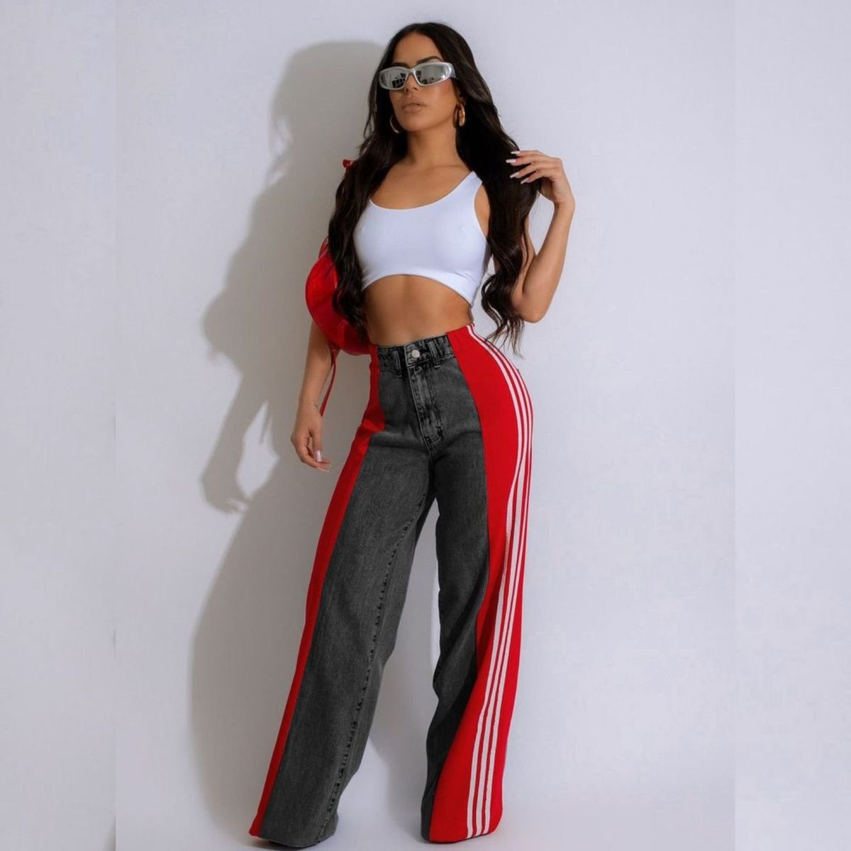 BENCUS JEANS - Pantalon Track Jeans Adibreak Rojo