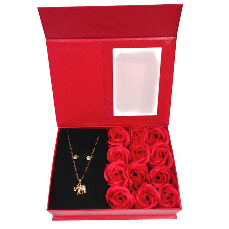 GENERICO - Set de Collar y aretes rosas en cajita