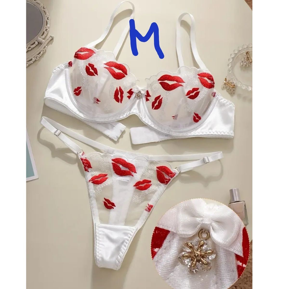 GENERICO - LENCERIA TANGA BRASIER DE ENCAJE BORDADO