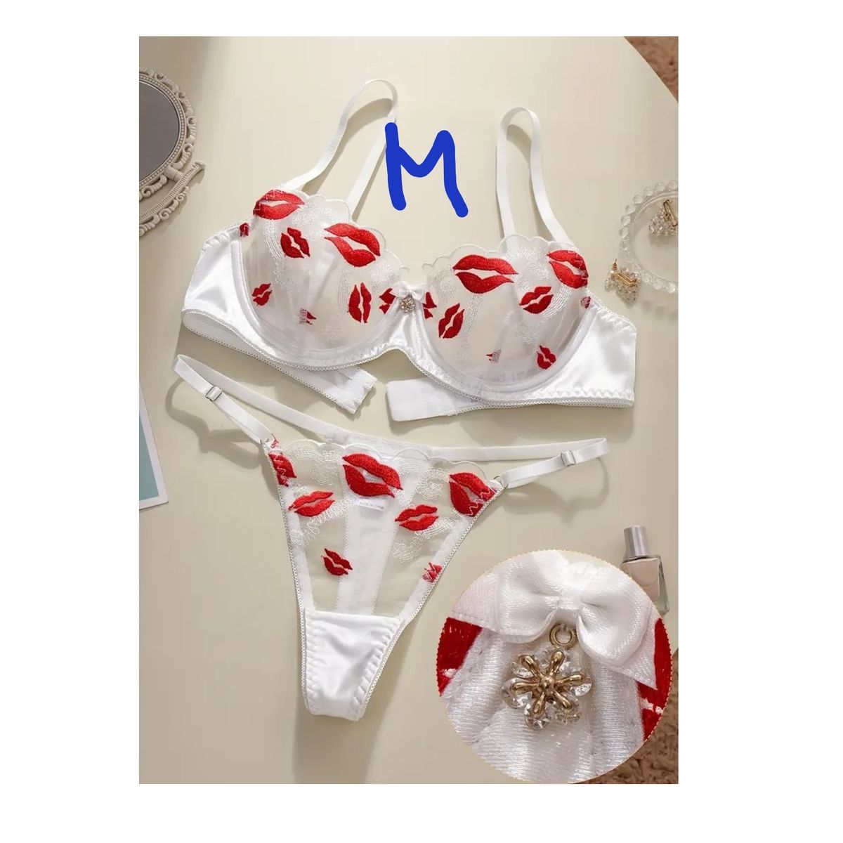 GENERICO - LENCERIA TANGA BRASIER DE ENCAJE BORDADO