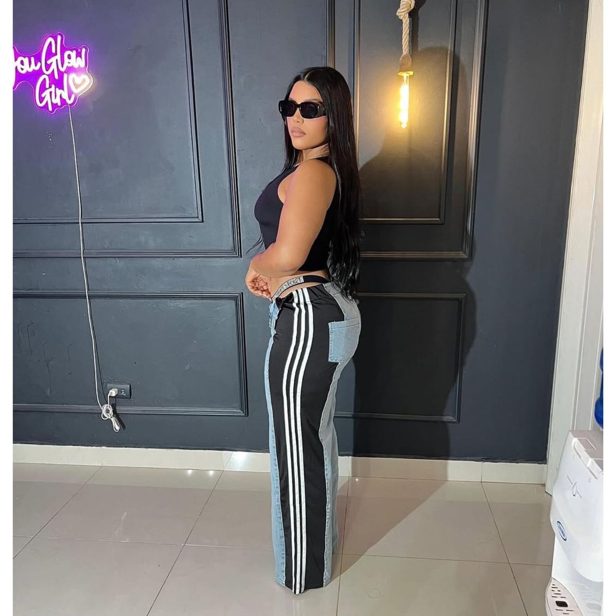 BENCUS JEANS - Pantalon Track Jeans Adibreak Negro