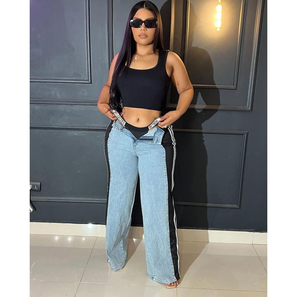 BENCUS JEANS - Pantalon Track Jeans Adibreak Negro