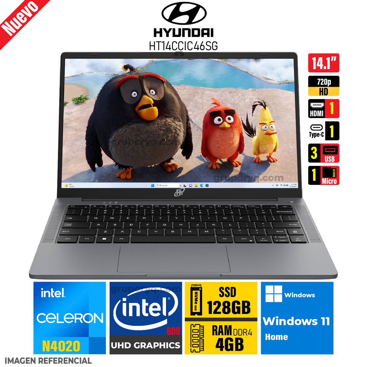 HYUNDAI - Laptop HYUNDAI HT14CCIC46SG Intel Celeron N4020 Pantalla 141 HD RAM 4GB SSD 128GB