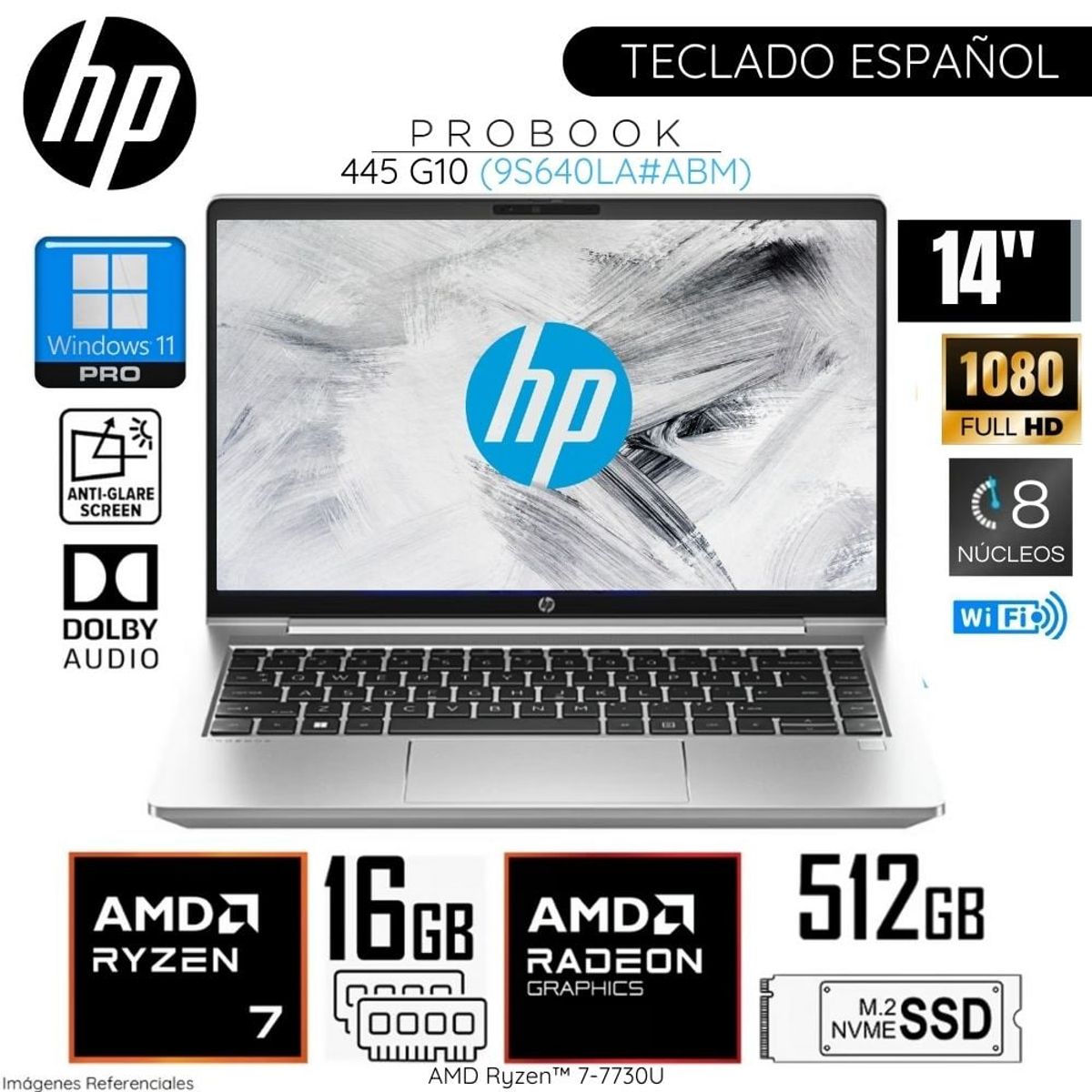 HP - Laptop HP ProBook 445 G10 AMD Ryzen 7-7730U 16GB RAM 512GB SSD 14" FHD Windows 11 Pro