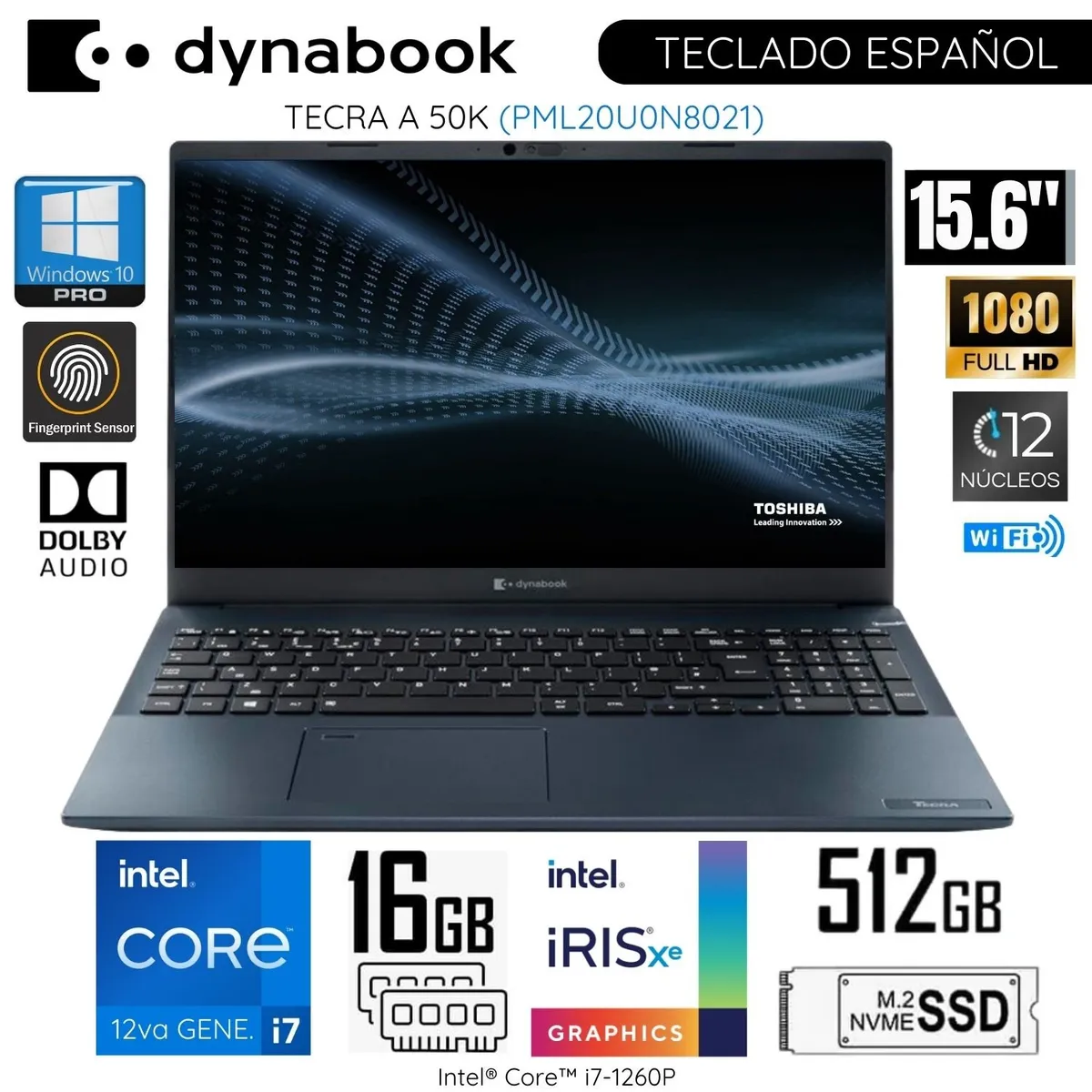 DYNABOOK - Laptop Dynabook Tecra A 50K PML20U0N8021 Intel Corei7-1260P 16GB RAM 512GB SSD 15.6"  FHD WIND 10 PRO