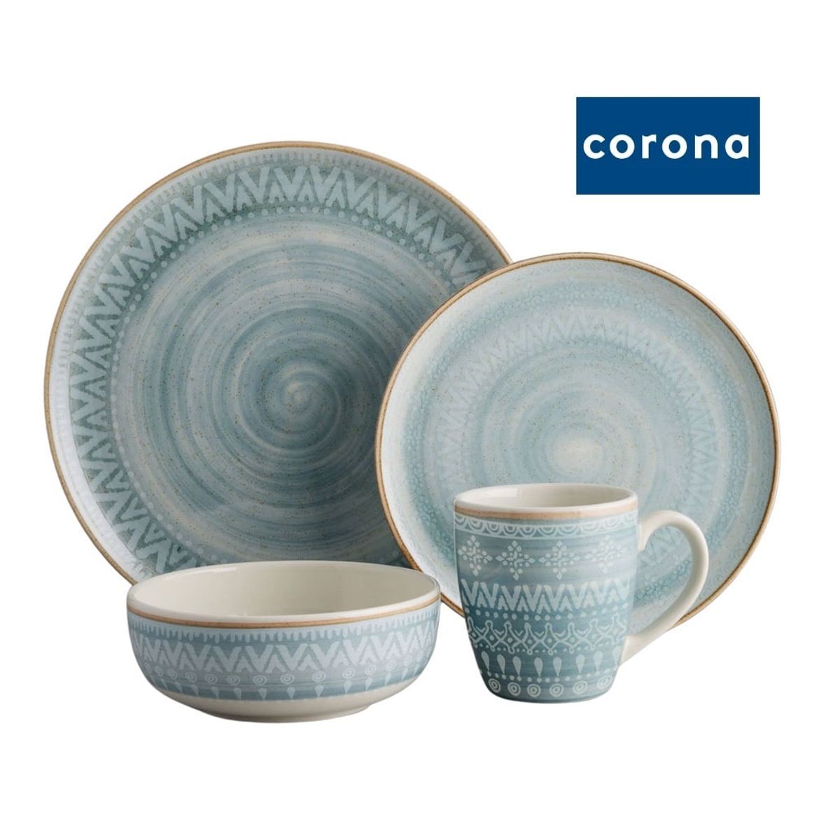 CORONA - Juego de Vajilla 16 Piezas CONGO Azul Corona