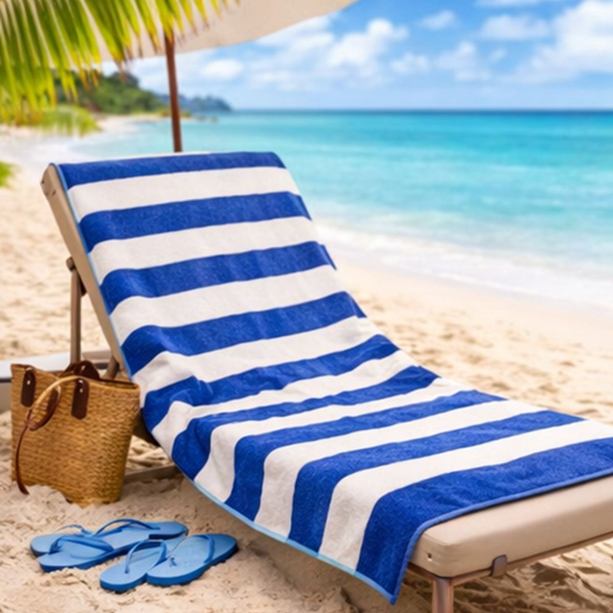 TOALLAS PERU DETALLES Y MAS - Toalla de Playa o Toallón: Azulina/Blanco_H - 100% Algodón 450 grs/m2