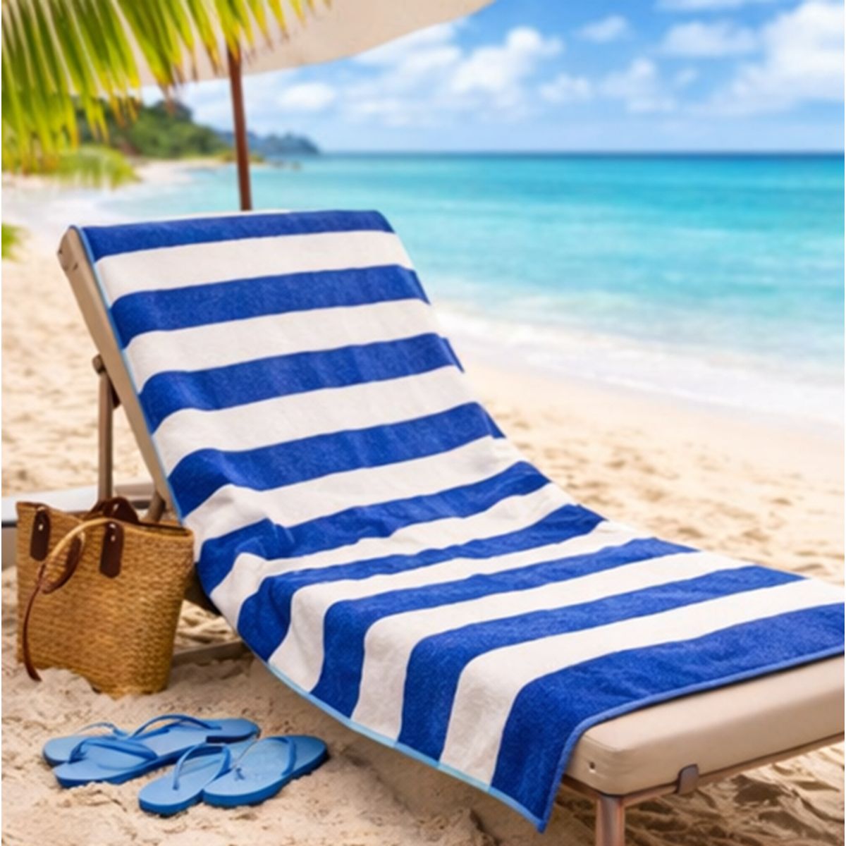 TOALLAS PERU DETALLES Y MAS - Toalla de Playa o Toallón: Azulina/Blanco_H - 100% Algodón 450 grs/m2