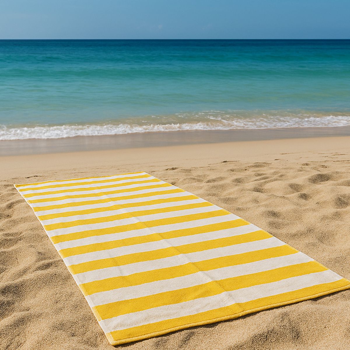 TOALLAS PERU DETALLES Y MAS - Toalla de Playa o Toallón: Amarilla/Blanco_H - 100% Algodón 450 grs/m2