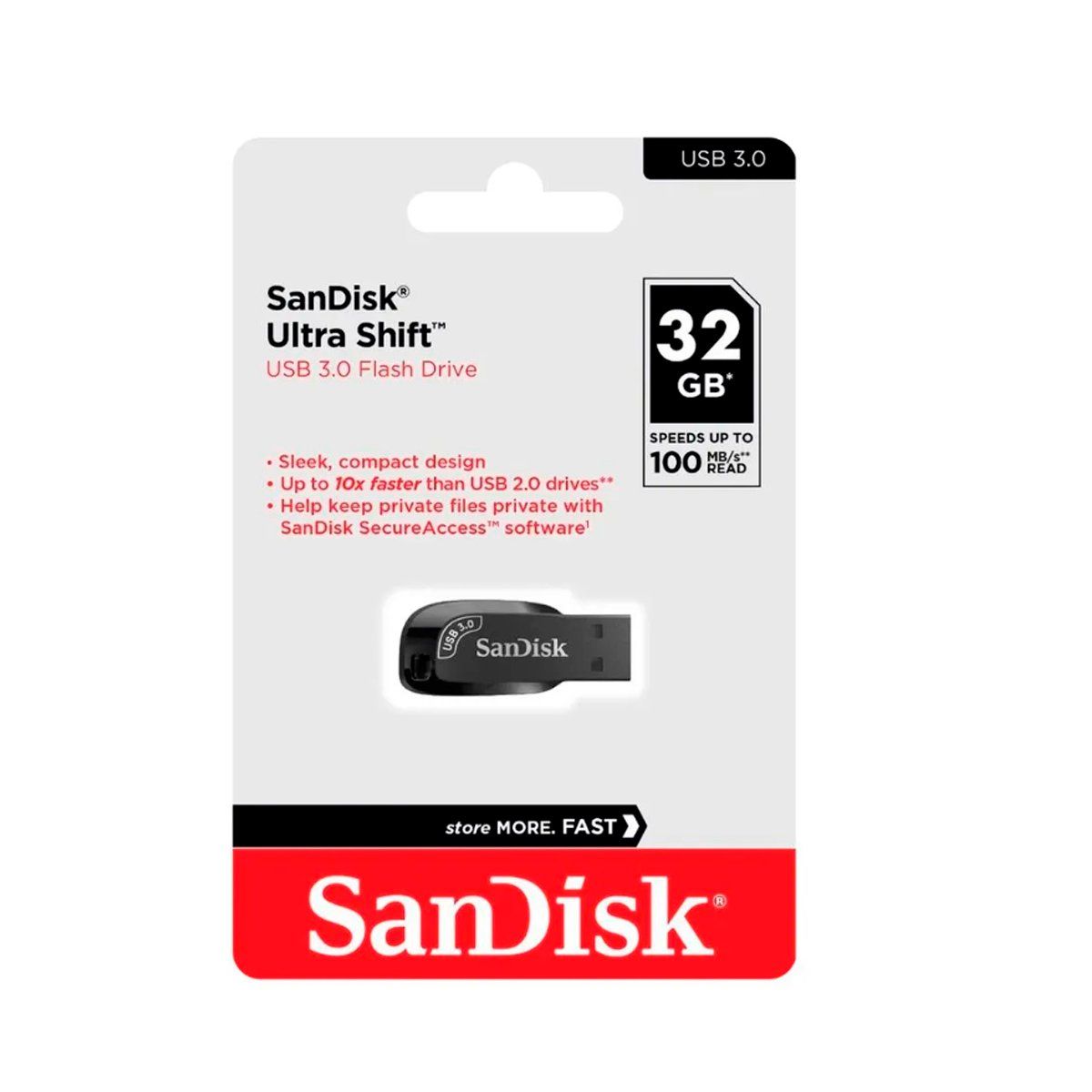 SANDISK - Memoria USB 30 Sandisk Ultra Shift 32GB 100mbps Negro