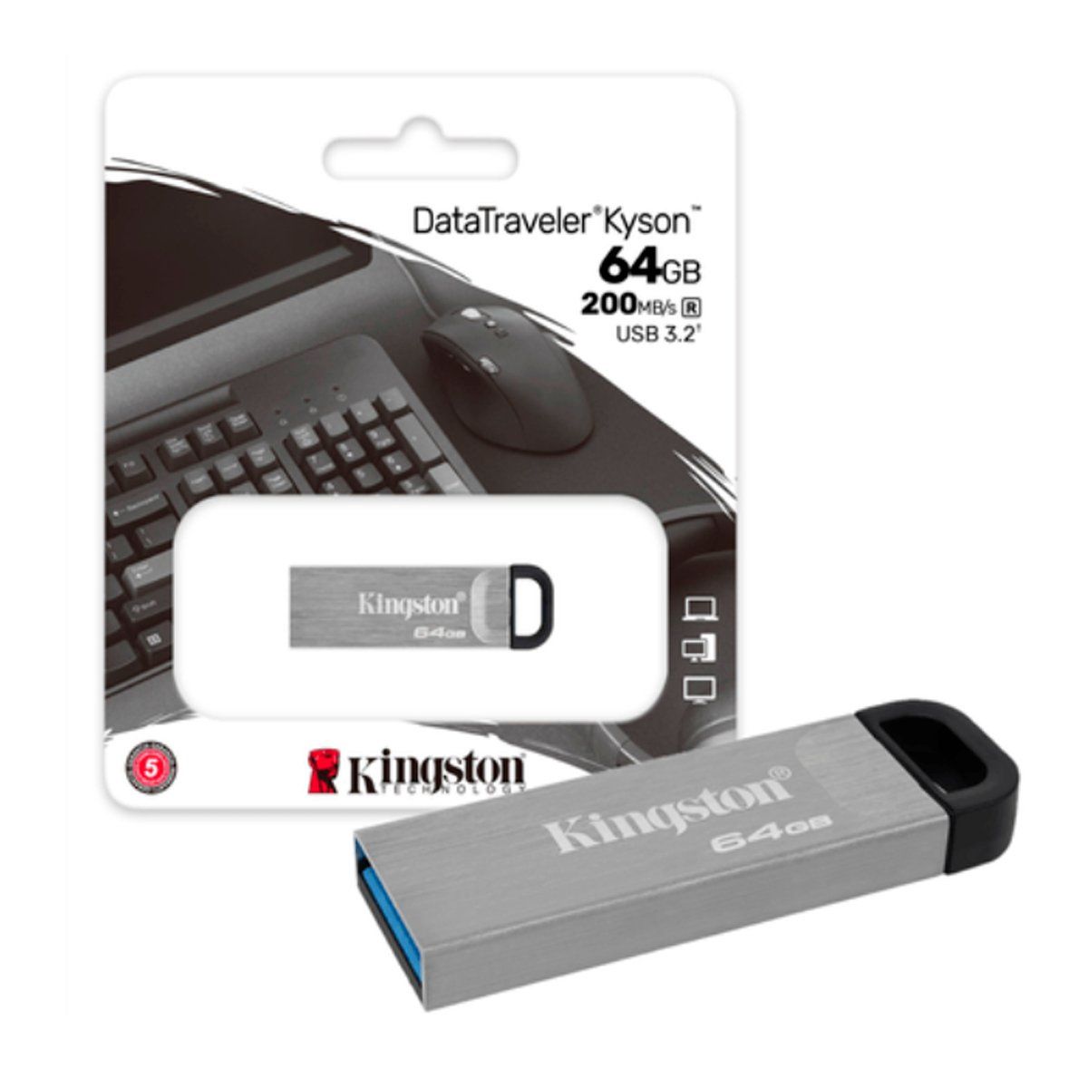 KINGSTON - Memoria USB 64GB Kingston Kyson Metal Gris