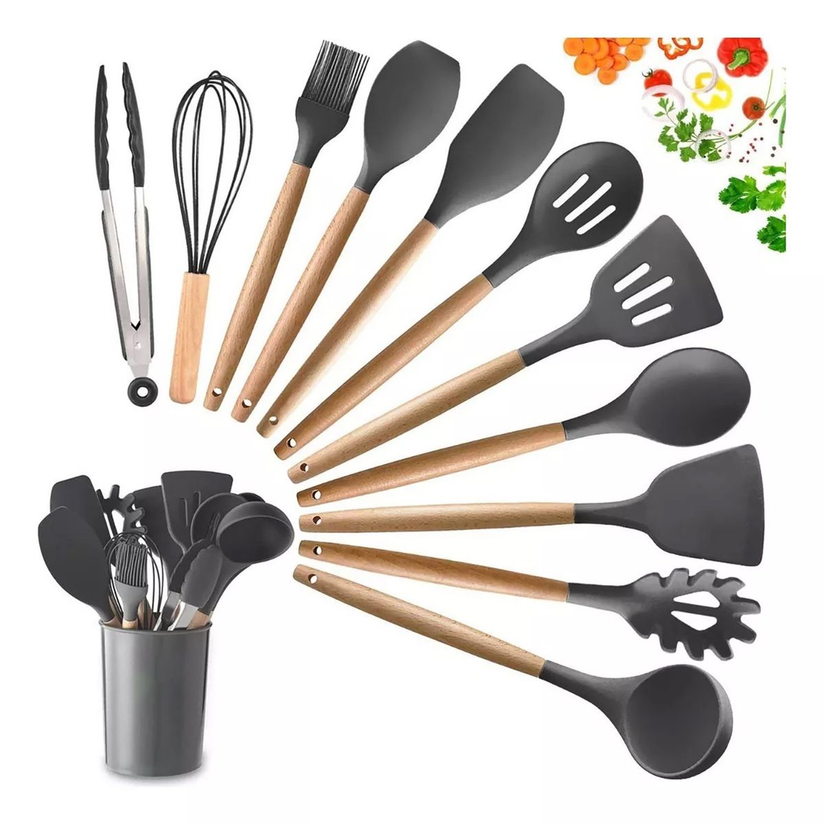 GENERICO - Juego de 12 Utensilios de Silicona para Cocina y Repostería - NEGRO