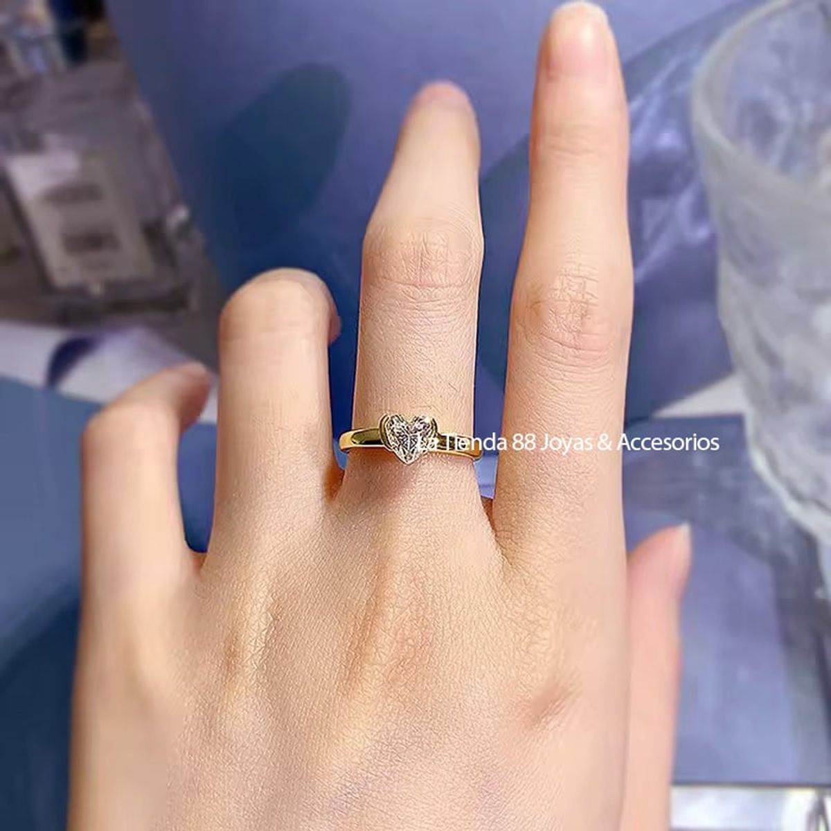 LA TIENDA 88 JOYAS Y ACCESORIOS - La Tienda 88 - Anillo De Compromiso Mujer Corazon Bañado - Amarillo